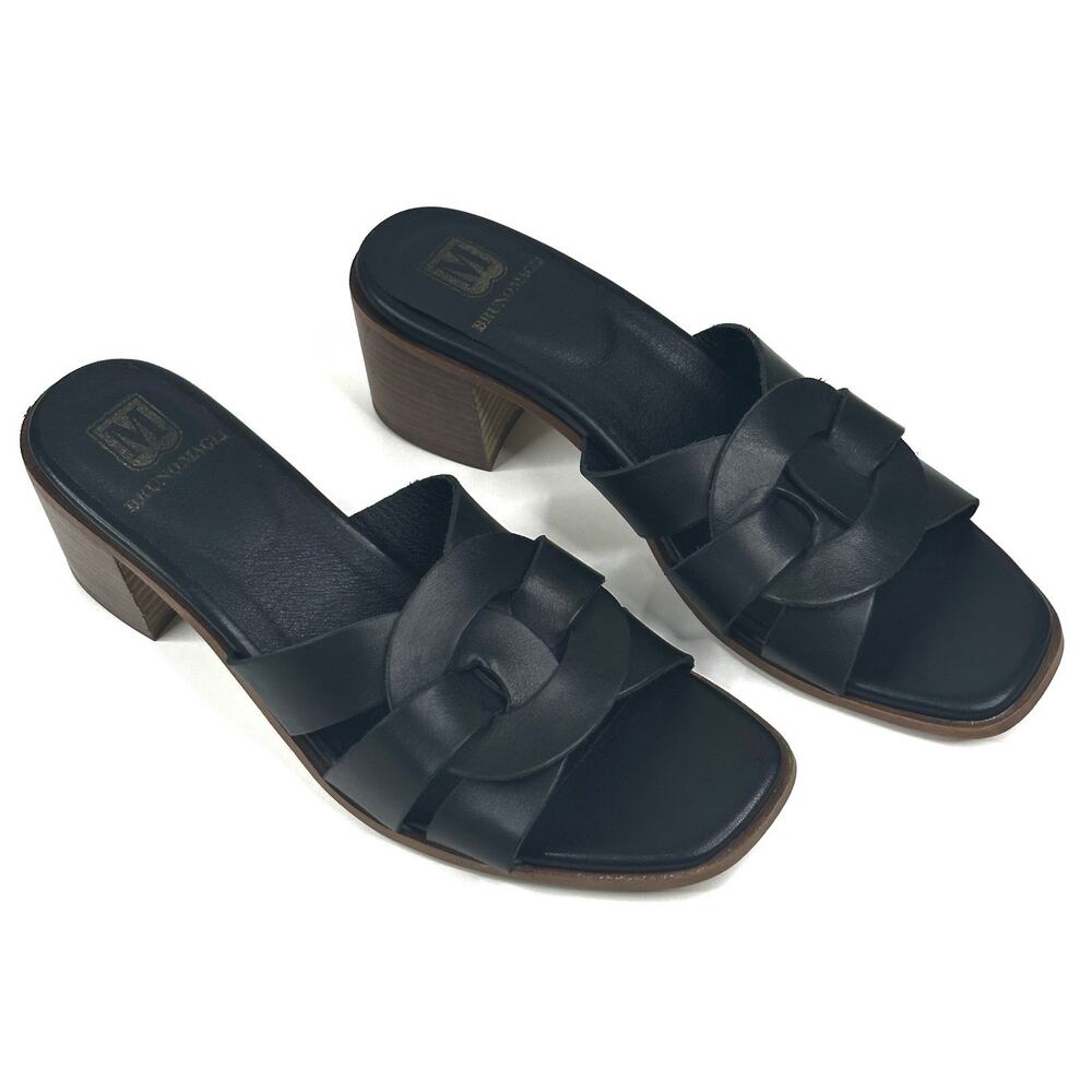 M by Bruno Magli Aria Slide Sandal Black Leather Women's Size 8M Block Heel New